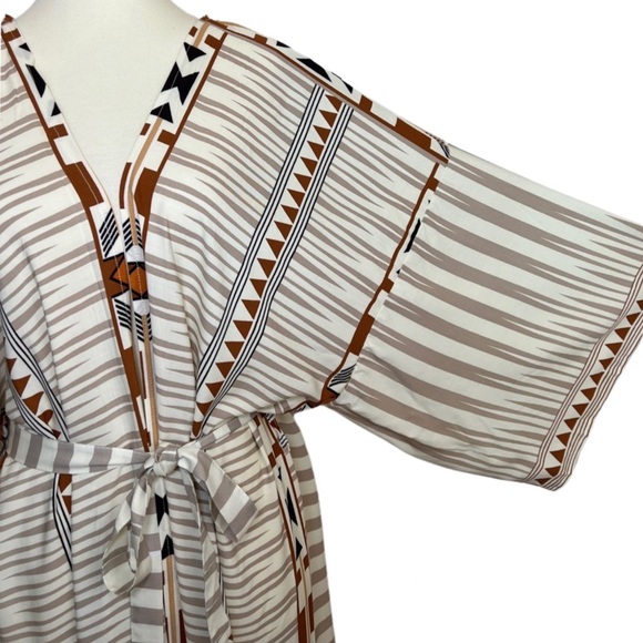 Boho Aztec Tribal Cream Tan & Black Kimono Beach Coverup Duster - Picture 10 of 16